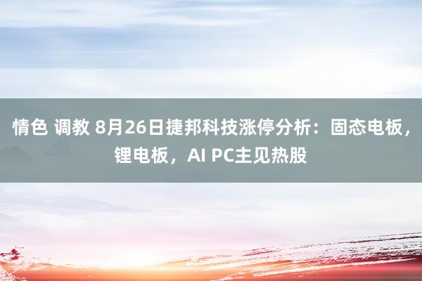 情色 调教 8月26日捷邦科技涨停分析：固态电板，锂电板，AI PC主见热股