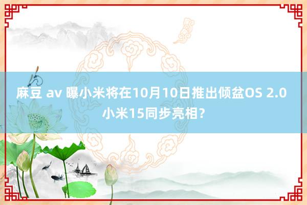 麻豆 av 曝小米将在10月10日推出倾盆OS 2.0 小米15同步亮相？