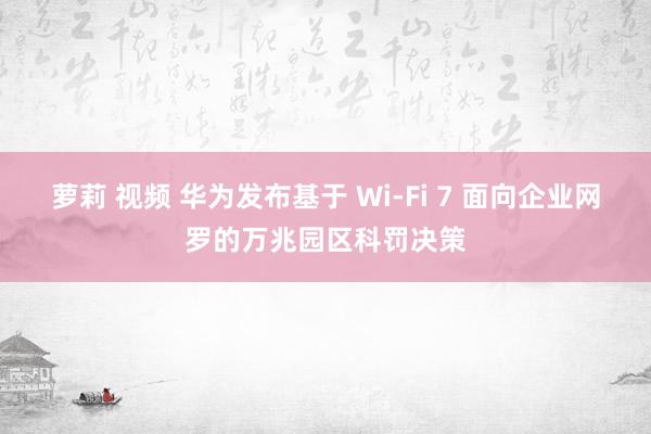 萝莉 视频 华为发布基于 Wi-Fi 7 面向企业网罗的万兆园区科罚决策